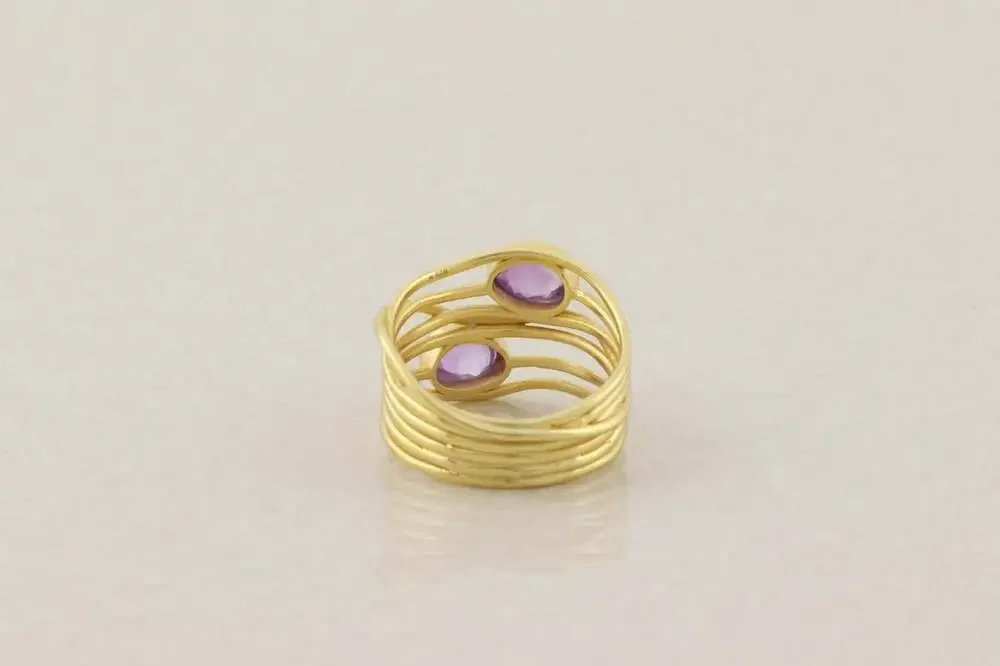 18k Gold Over Sterling Silver Natural Amethyst Ring Size 9 1/4